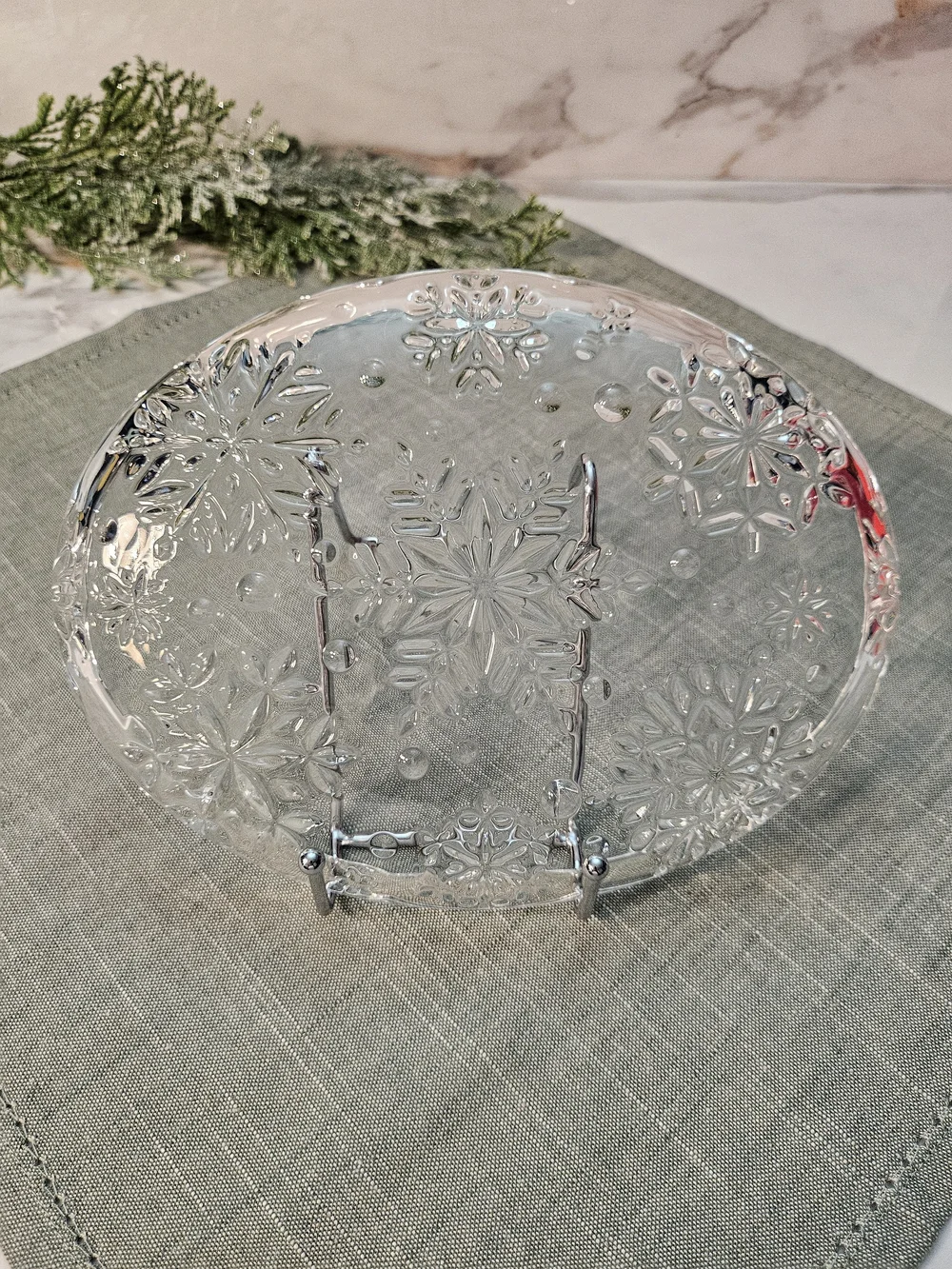 Vintage Mikasa Crystal Snowflake Sweet Dish 9.25 Oval Holiday Candy Serving Tray